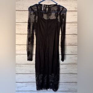 Xhilaration Elegant Black Lace Long Sleeve Dress